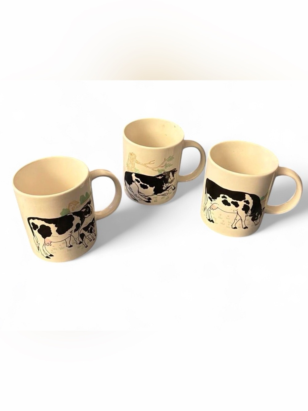 Vintage Set of 3 Holstein Cow Coffee Mugs | Cow & Calf Ceramic Mug Set